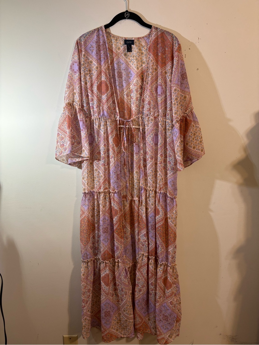 Day trip Boho Tiered Maxi Dress coverup Peach Lilac print women’s medium